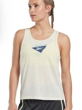 Reebok Cream Tank with Blue Graphic